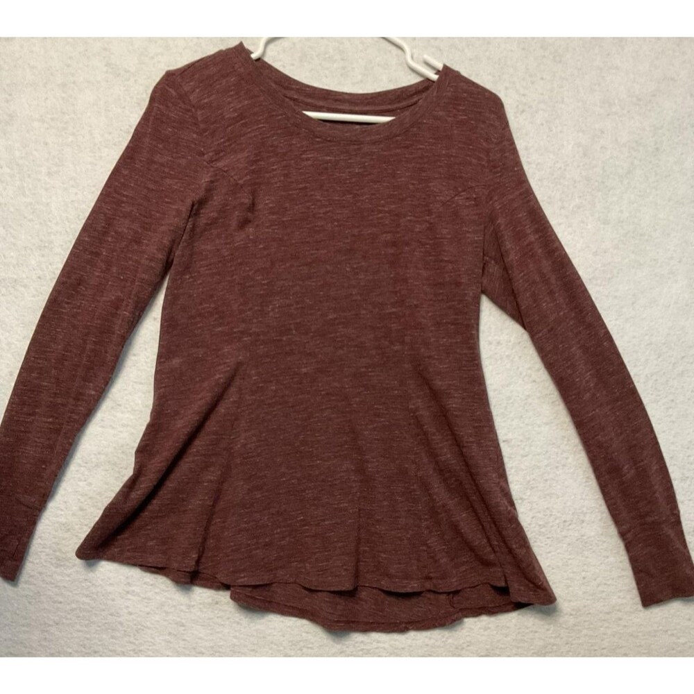 AnyBody Shirt Womens XS Burgundy Heathered Long Sleeve Crewneck A-Line Casual